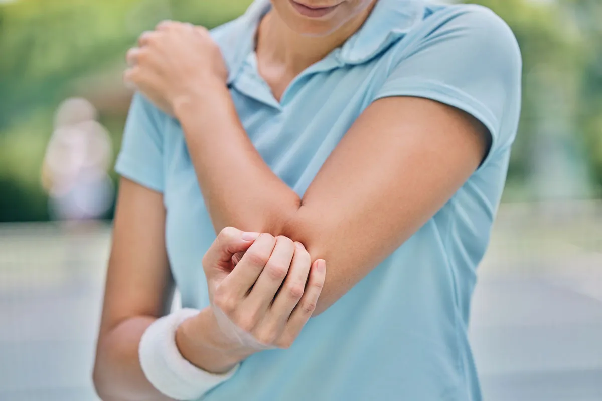 sports woman and injury with elbow pain and musc 2023 11 27 04 55 57 utc